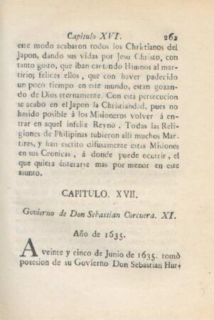 Capitulo. XVII. Govierno de Don Sebastian Corcuera. XI.