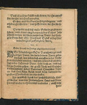 Gebet/ so nach der Predigt abgelesen werden soll.