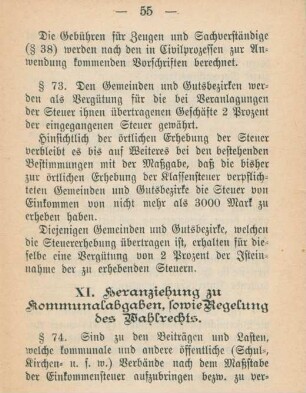XI. Heranziehung zu Kommunalabgaben, sowie Regelung des Wahlrechts