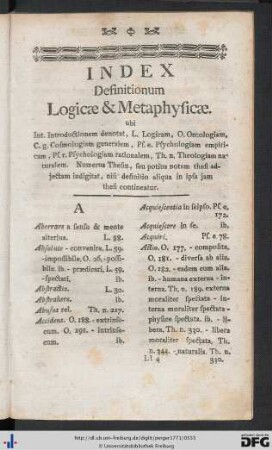 Index Definitionum Logicae et Metaphysicae.