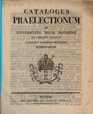 Catalogus praelectionum in Universitate Regia Hauniensi ... habendarum. 1825/26, WS