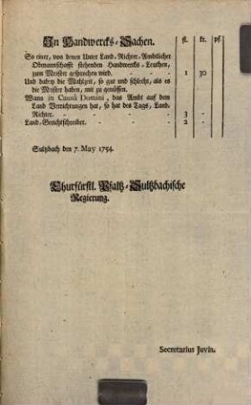 Specification Deren bey dem Churfürstlichen Land-Richter-Ambt Sultzbach hergebrachten Ambts-Tax