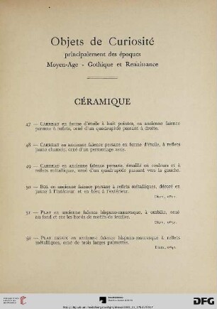 Objets de curiosité (Nr. 47-150)