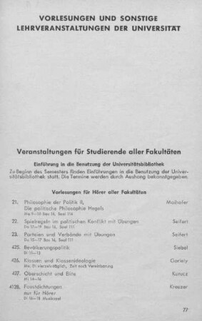 Vorlesungen und sonstige Lehrveranstaltungen der Universität