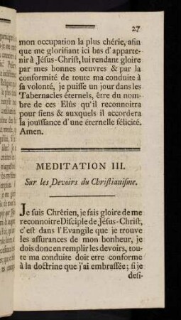 27-38, Meditation III. Sur les Devoirs du Christianisme.