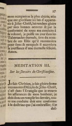 27-38, Meditation III. Sur les Devoirs du Christianisme.