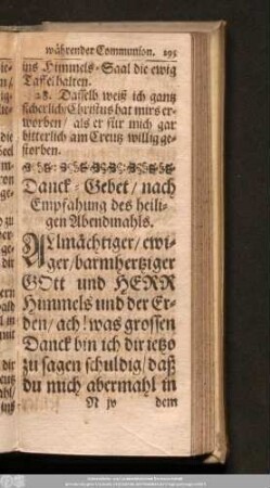 Danck-Gebet/ nach Empfahung des heiligen Abendmahls.
