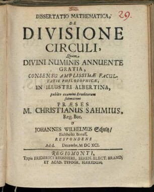 Dissertatio Mathematica, De Divisione Circuli