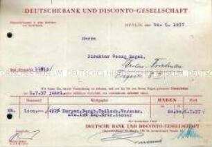 Bankquittung über Zinsscheine für Wertpapiere