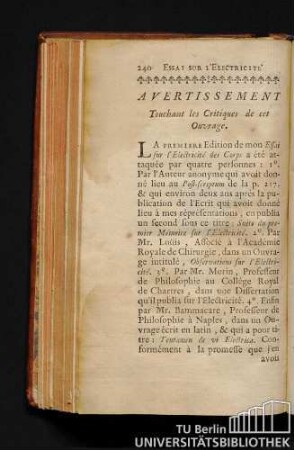 Avertissement Touchant les Critiques de cet Ouvrage.