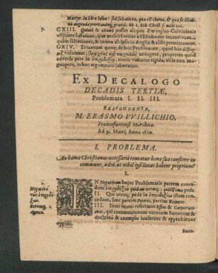 Ex Decalogo Decadis Tertiae ... Respondente M. Erasmo Willichio