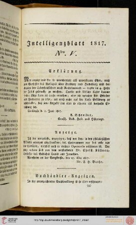 Intelligenzblatt Nro. V