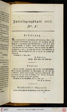 Intelligenzblatt Nro. V
