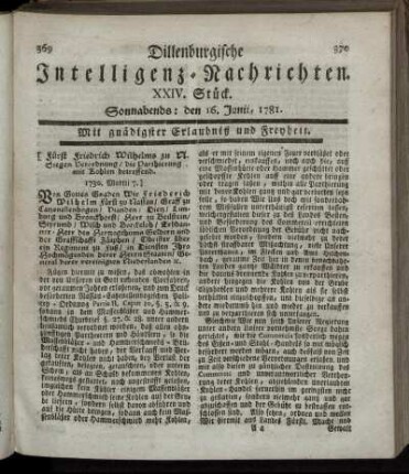 XXIV. Stück. Sonnabends: den 16. Junii 1781.