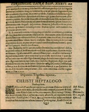 Disputatio Trigesima septima, De Christi Heptalogo.