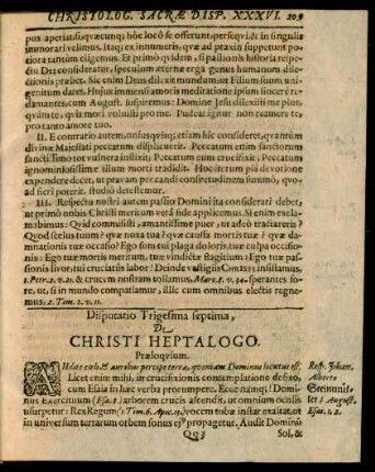 Disputatio Trigesima septima, De Christi Heptalogo.