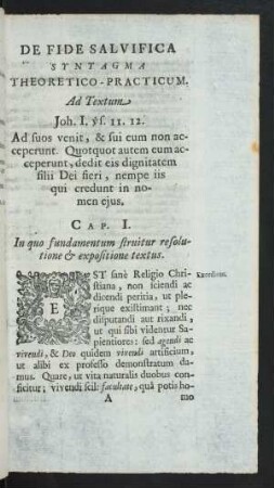 Cap. I. In quo fundamentum struitur resolutione & expositione textus
