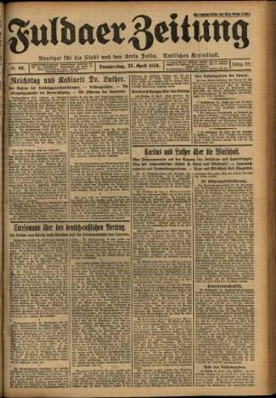 Ausgabe vom Donnerstag, den 29. April 1926.