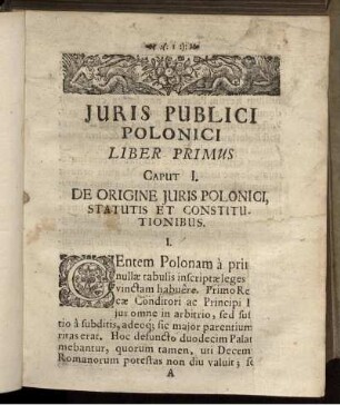 Caput I. De Origine Iuris Polonici, Statutis Et Constitutionibus