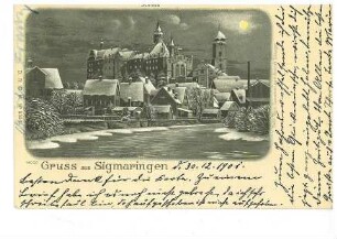 Stadt und Schloss Sigmaringen und Donau im Schnee