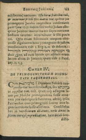 Caput IV. De Primogenitorum Dignitate Sacerdotali.