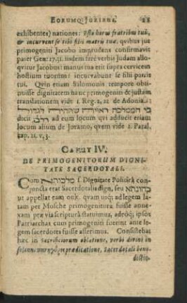 Caput IV. De Primogenitorum Dignitate Sacerdotali.