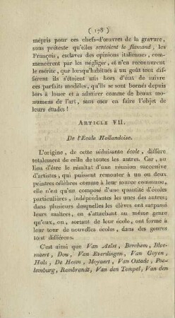 Article VII. De l'Ecole Hollandoise.