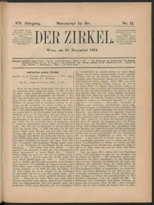 Nr. 12. Wien, am 15. December 1884.