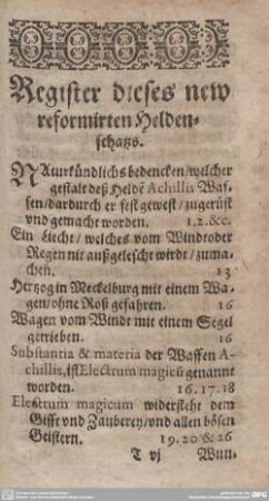 Register dieses new reformirten Heldenschatzes.