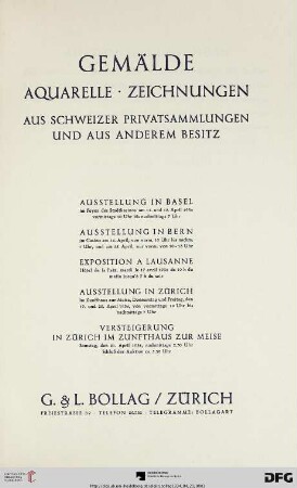 Gemälde, Aquarelle, Zeichnungen aus Schweizer Privatsammlungen und aus anderem Besitz : Zürich, Zunfthaus zur Meise, 21. April 1934