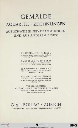 Gemälde, Aquarelle, Zeichnungen aus Schweizer Privatsammlungen und aus anderem Besitz : Zürich, Zunfthaus zur Meise, 21. April 1934