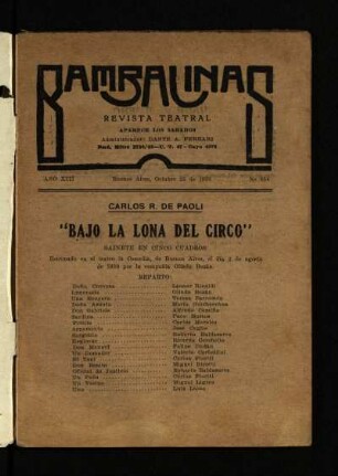 Bajo la lona del circo : sainete en cinco cuadros