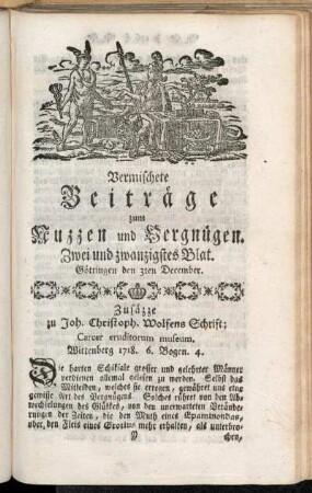 Zwei und zwanzigstes Blat, ... den 3ten December