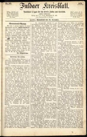 Erste Ausgabe vom Samstag, den 21. Dezember 1878.