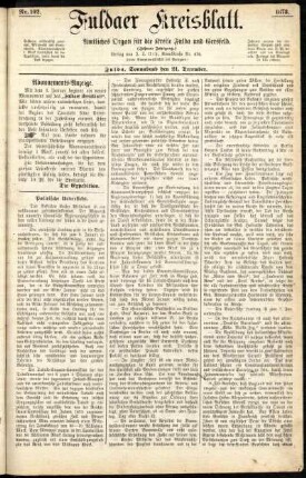 Erste Ausgabe vom Samstag, den 21. Dezember 1878.