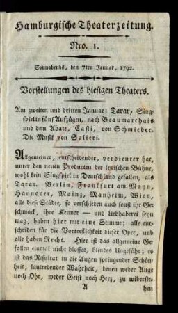 Nro. 1. Sonnabends, den 7ten Januar, 1792