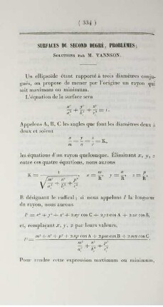 Surfaces du second degré, problèmes.