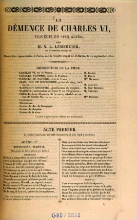 La démence de Charles VI. : tragédie en cinq actes