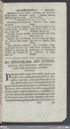In Epistolam Ad Corinthios Secundam Argumentum Per Erasmum Roterodamum