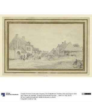 Der Dorfplatz von Gandelu, links das Haus in dem der "Paysan de Gandelu", François-Emmanuel Pommier (1713-1784), Abbé de Bonneval mit seiner Familie lebte