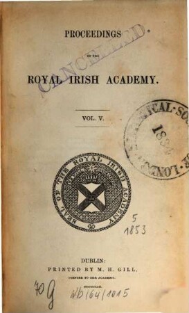 Proceedings of the Royal Irish Academy : for the year ... 5. 1850/53