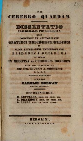 De cerebro quaedam : Diss. inaug. physiolog.