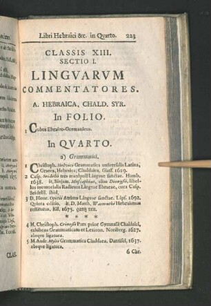 Classis XIII. Lingvarvm Commentatores.