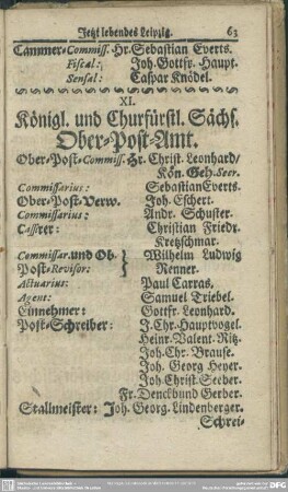 XI. Königl. und Churfürstl. Sächs. Ober-Post-Amt