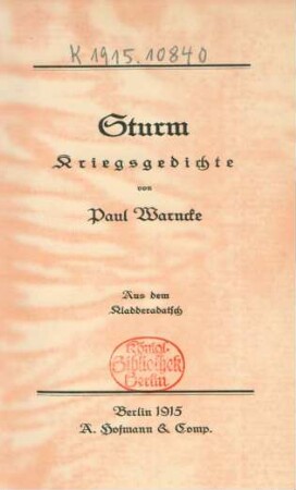 Sturm : Kriegsgedichte ; aus dem Kladderadatsch