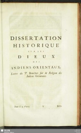 Dissertation Historique Sur Les Dieux Des Indiens Orientaux