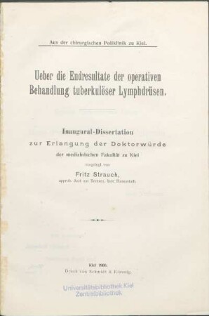 Ueber die Endresultate der operativen Behandlung tuberkulöser Lymphdrüsen