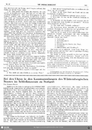 Bei den Uhren in den Kunstsammlungen des Württembergischen Staates im Schloßmuseum zu Stuttgart