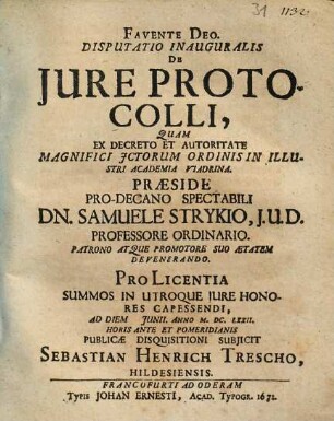 Disputatio Inauguralis De Iure Protocolli