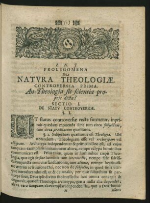 Prolegomena De Natura Theologiae